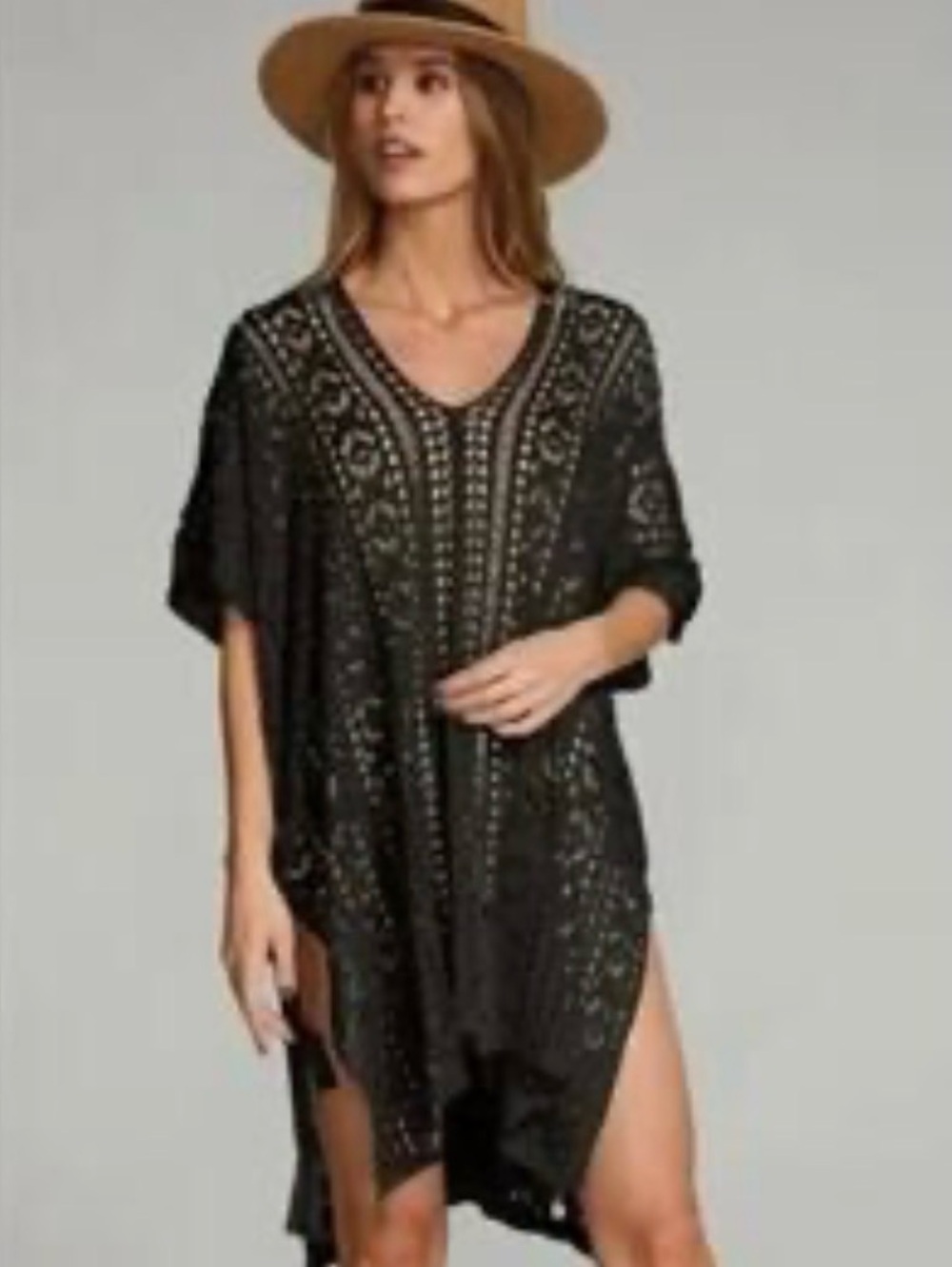 House of Harlow 1960 Women’s Crochet Black Swim Beach Cover Open Knit One Size